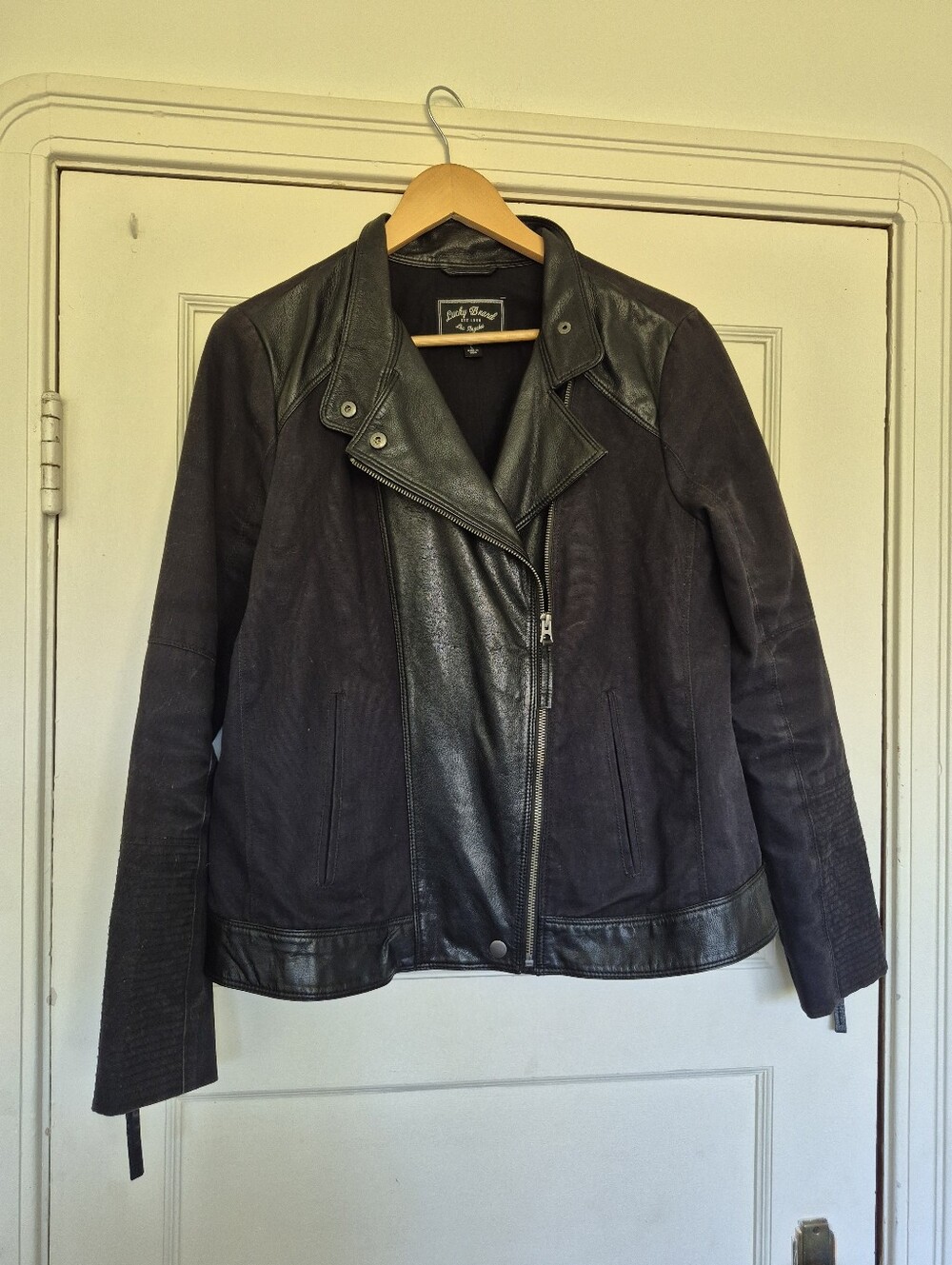 Leather And Canvas Moto Style Jacket By Lucky Brand Black Large